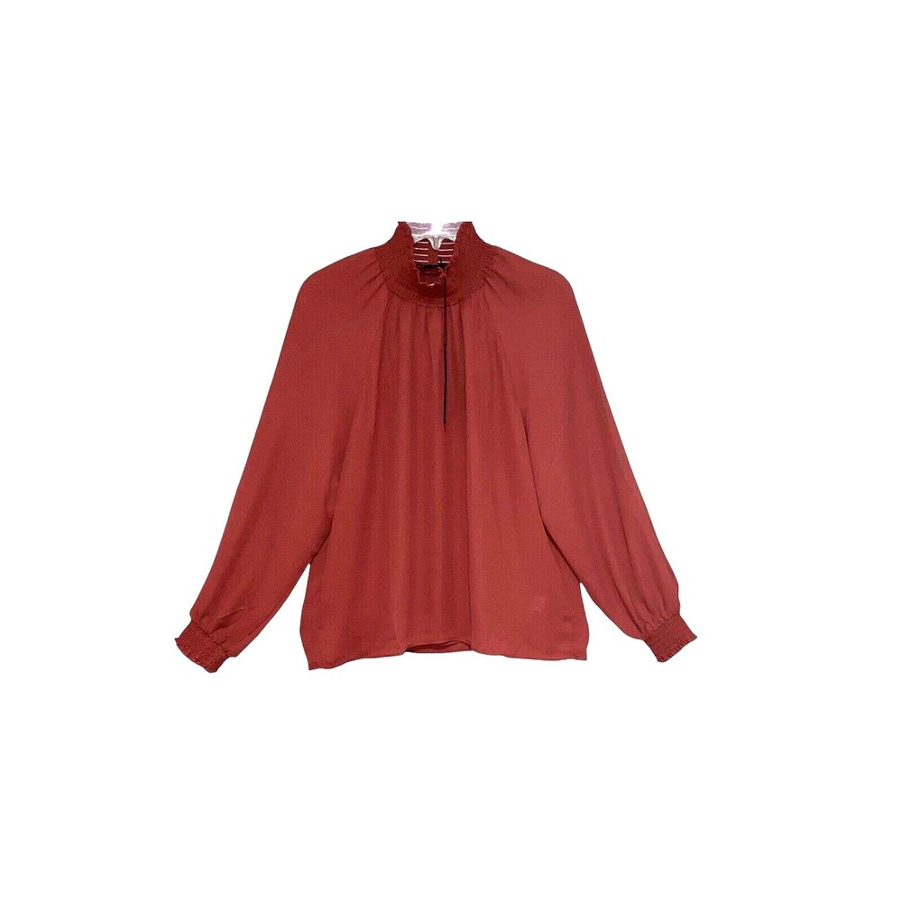 New With Tags Revolve Krisa Smocked‎ Turtleneck Blouse, Rust Size Medium